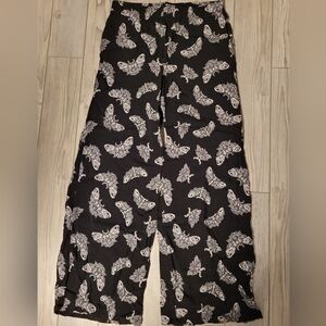 Black and White Butterfly Print Women's Wide Leg Pants